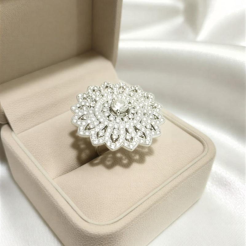 Luxury Floral Filigree Statement Ring | Adjustable Crystal Flower Ring