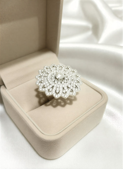 Luxury Floral Filigree Statement Ring | Adjustable Crystal Flower Ring