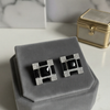 Regal Noir Square Stud Earrings – Onyx-Style Stone & Crystal Halo