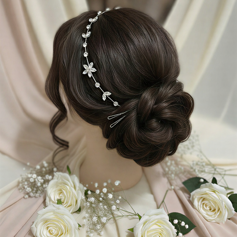 Shimmering Crystal Bridal Hair Vine – Delicate Floral Wedding Headpiece .