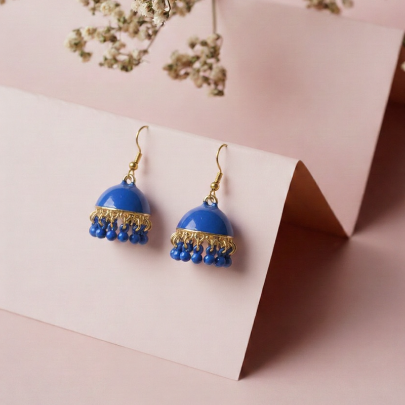Sculpted Metallic Jhumka Earrings – Bold Textured Fashion Drops..