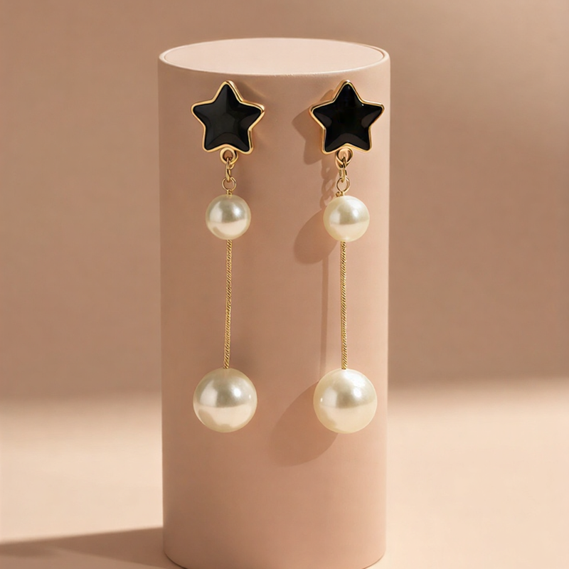 Elegant Pearl Double Drop Earrings – Signature Golden Collection