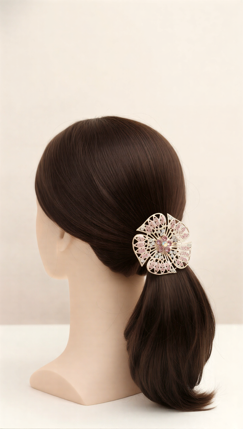 Luxury Floral Pony Holder | Crystal Filigree Elastic Hair Tie..