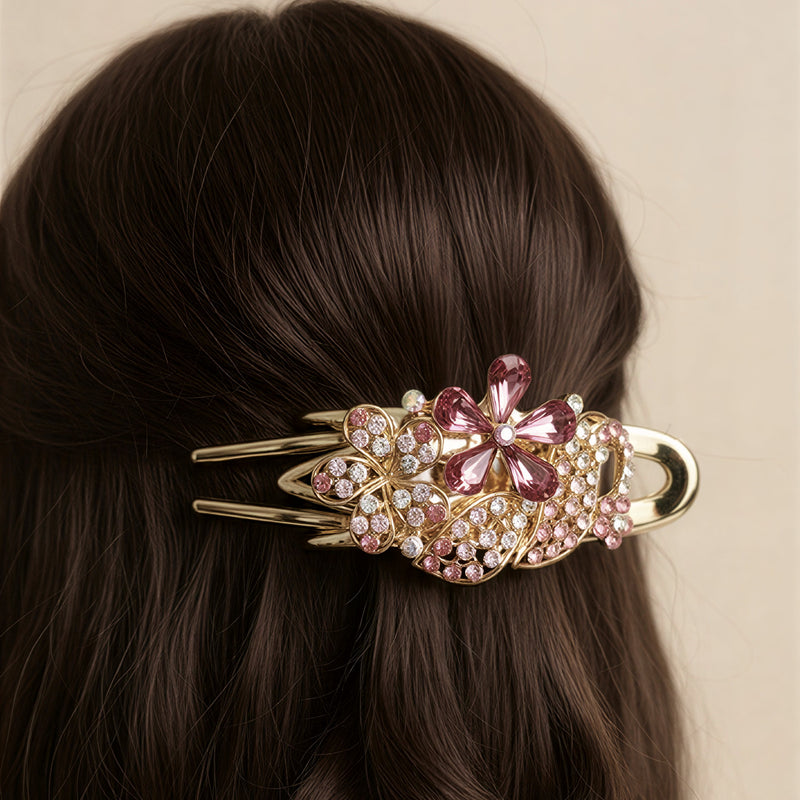 Vintage Filigree Flower Hair Clip – Elegant Floral Crystal Hair Accessory