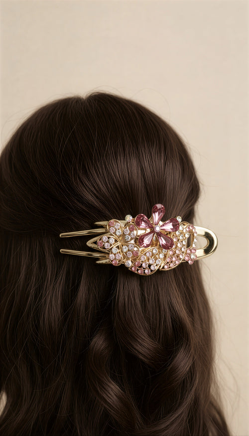 Vintage Filigree Flower Hair Clip – Elegant Floral Crystal Hair Accessory