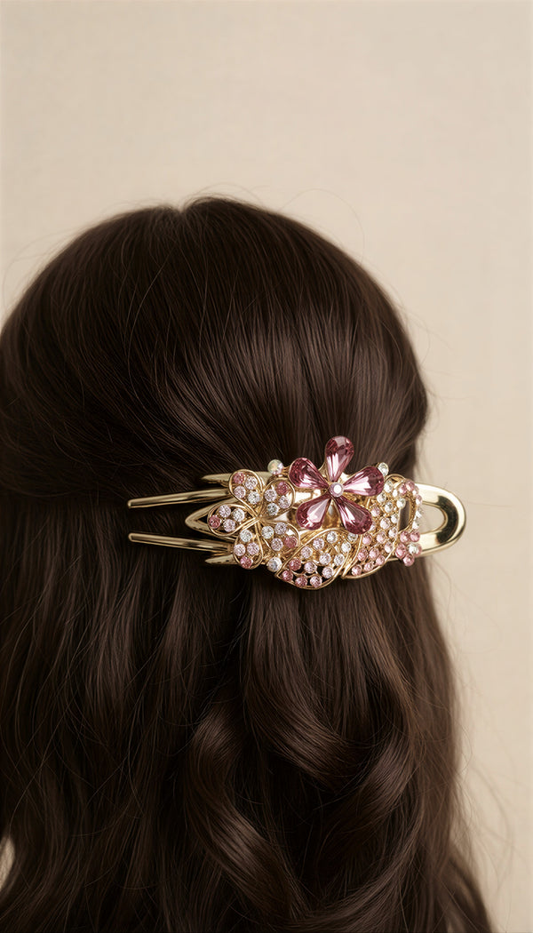 Vintage Filigree Flower Hair Clip – Elegant Floral Crystal Hair Accessory
