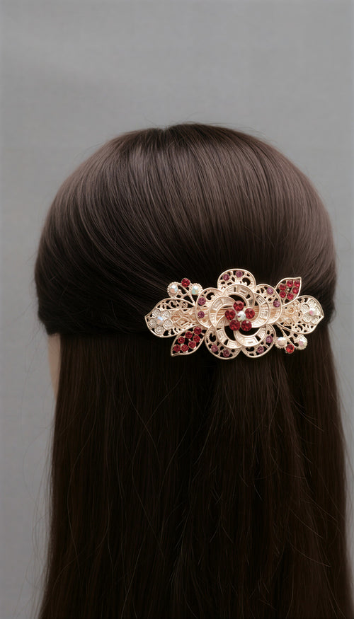 Premium Floral Pony Holder | Elastic Filigree Hair Tie with Crystals..
