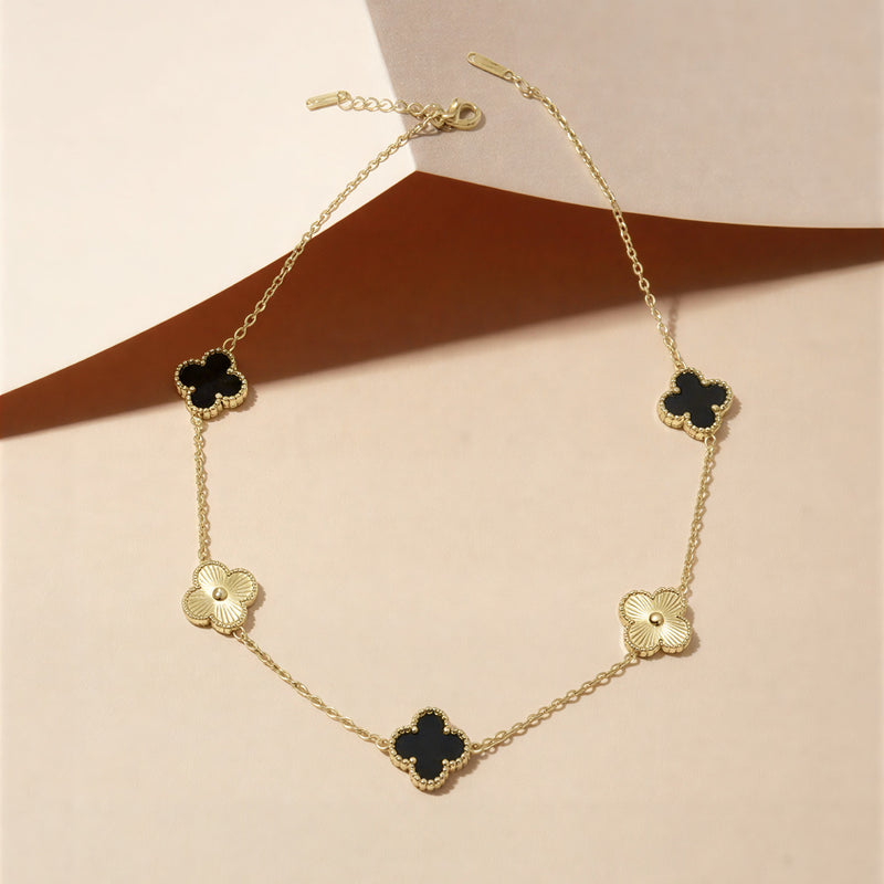 Elegant Clover Motif Necklace & Bracelet | Luxury Gold-Tone Jewelry