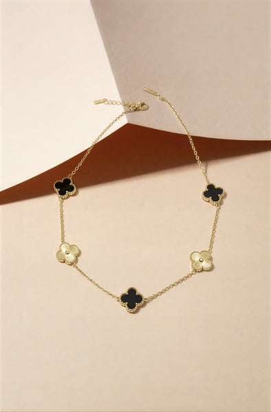 Elegant Clover Motif Necklace & Bracelet | Luxury Gold-Tone Jewelry