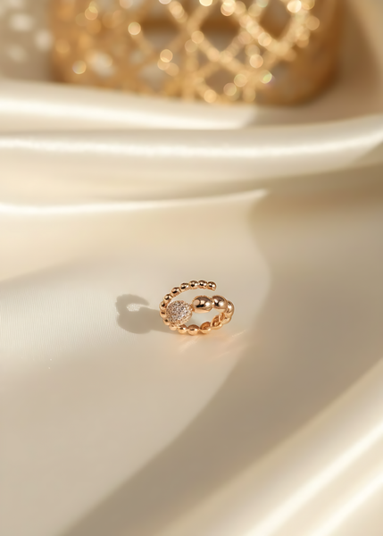 Aurora Pave Ball Spiral Wrap Ring - Elegant Beaded Gold Design | One Jewellery Store