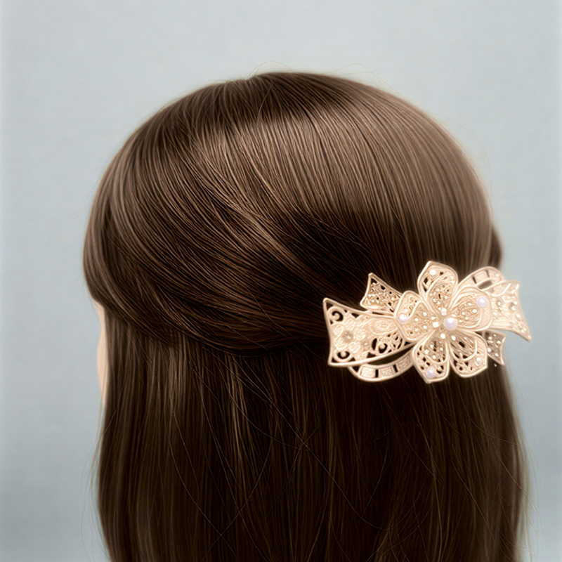 Vintage Filigree Rectangular Hair Barrette | Premium Crystal Clip