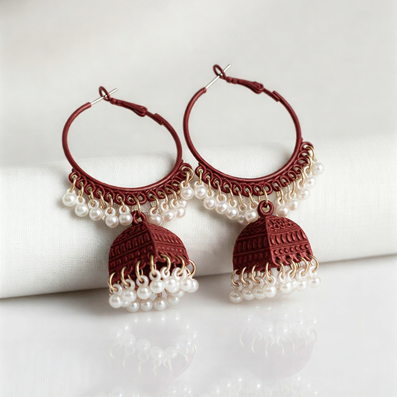 Couture Matte Heritage Jhumkas – Handcrafted Gilded Boutique Statement Hoops
