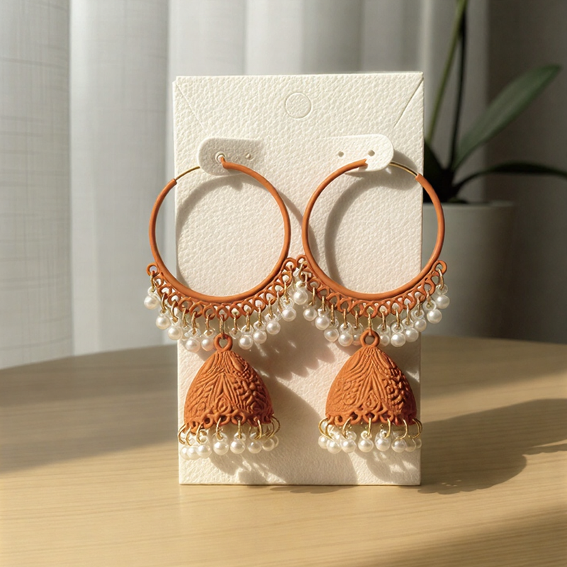 Ethereal Eclipse Gold-Accented Hoops – Handcrafted Minimalist Filigree Jhumkas