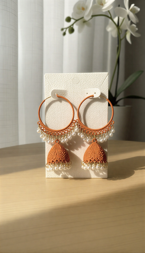 Ethereal Eclipse Gold-Accented Hoops – Handcrafted Minimalist Filigree Jhumkas