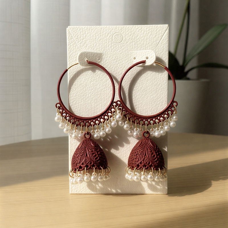 Obsidian Radiance Filigree Hoops – Minimalist Gold-Lined Ethnic Jewelry