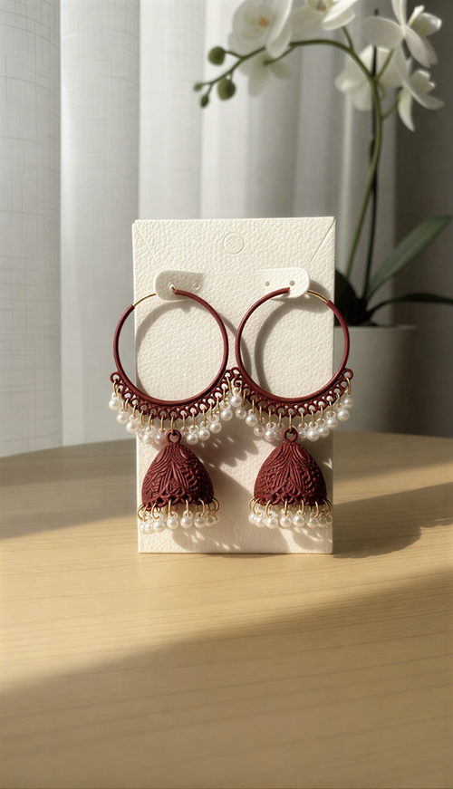 Obsidian Radiance Filigree Hoops – Minimalist Gold-Lined Ethnic Jewelry