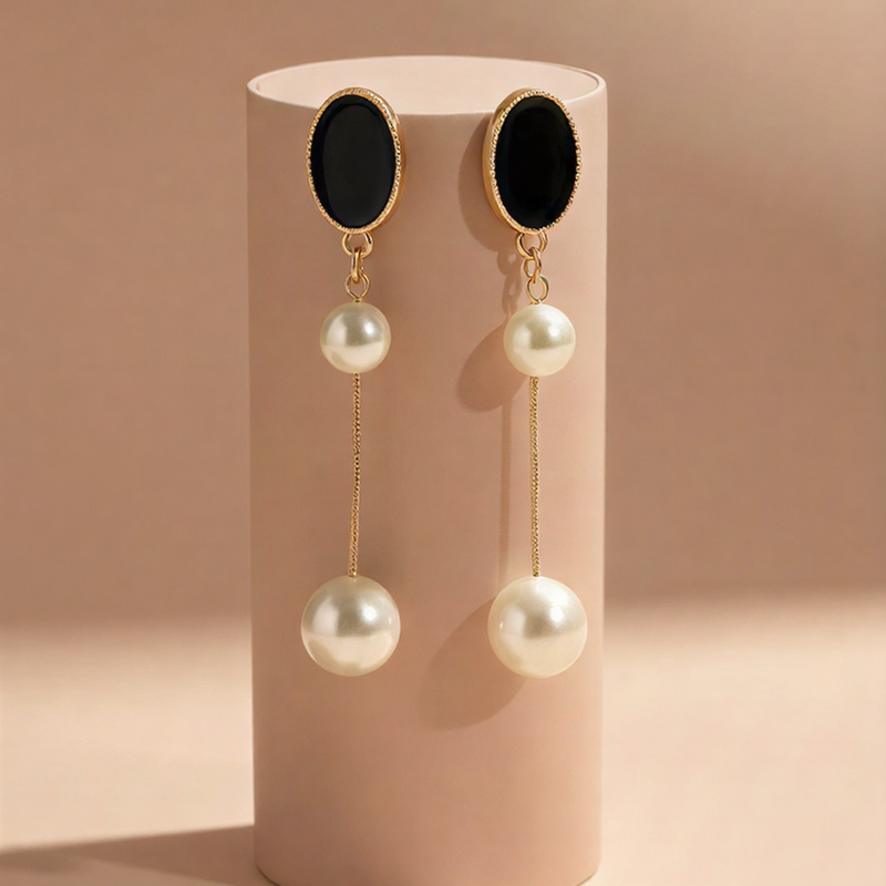Elegant Pearl Double Drop Earrings – Signature Golden Collection