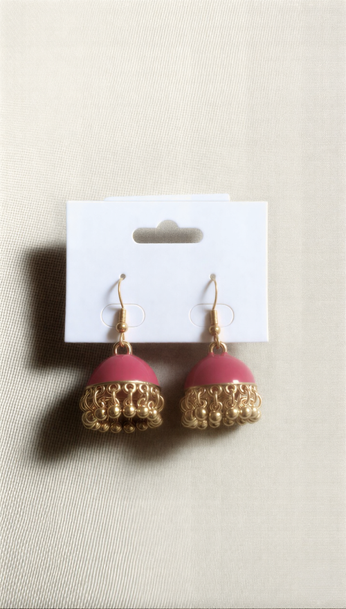 Metallic Engraved Jhumka Earrings – Traditional Patterned Drop Earrings .