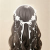 Ethereal Floral & Pearl Cascading Suite – Romantic Ribbon Bow Hair Accessory
