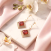 Majestic Emerald Square Halo Earrings – Luxury Geometric Crystal Dangles