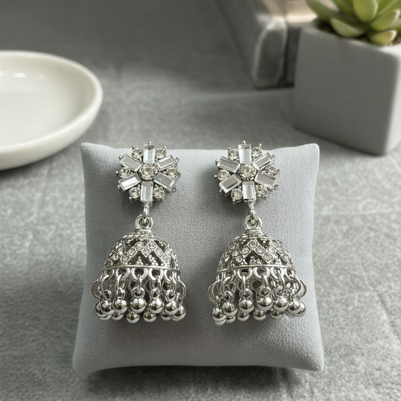 Artisan Matte Bloom Jhumka Earrings – Handcrafted Floral Bell & Bead Collection )