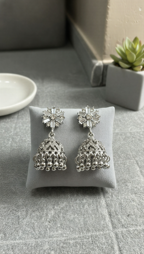 Artisan Matte Bloom Jhumka Earrings – Handcrafted Floral Bell & Bead Collection )