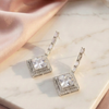 Majestic Emerald Square Halo Earrings – Luxury Geometric Crystal Dangles