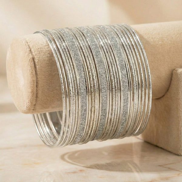Stardust Chrome-Toned Bangle Set - Traditional Shimmering Chooriyan | One Jewellery Store