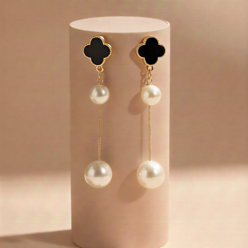 Elegant Modern Pearl Double Drop Earrings – Signature Golden Collection