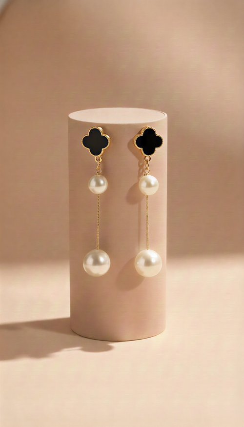 Elegant Modern Pearl Double Drop Earrings – Signature Golden Collection