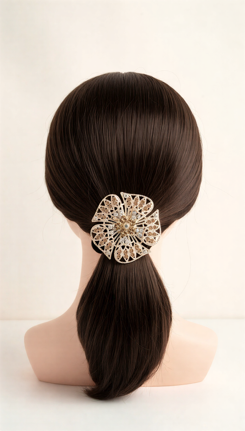 Luxury Floral Pony Holder | Crystal Filigree Elastic Hair Tie .