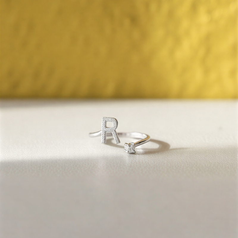 Signature Initial 'R' Crystal Suite – Radiant Adjustable Boutique Statement Ring