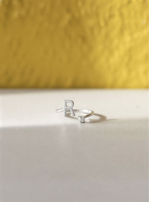 Signature Initial 'R' Crystal Suite – Radiant Adjustable Boutique Statement Ring