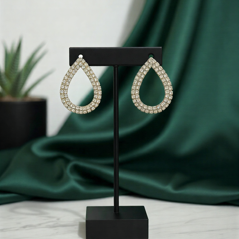Noir Radiance Crystal Teardrop Hoops – Exquisite Midnight Statement Earrings