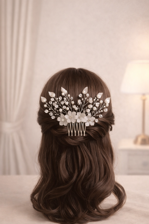 Handcrafted Pearl & Floral Bridal Headpiece
