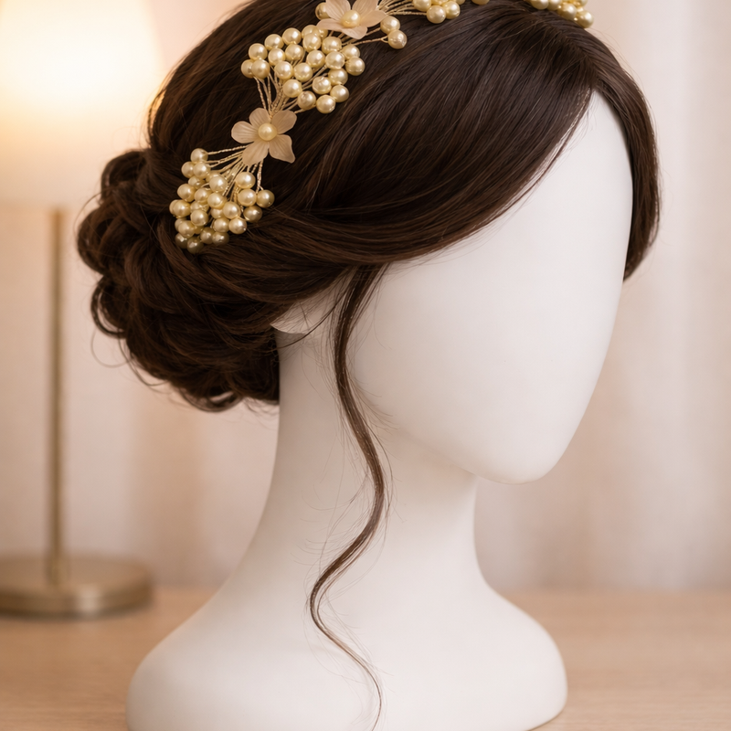 Elegant Floral Pearl Headband for Brides & Weddings