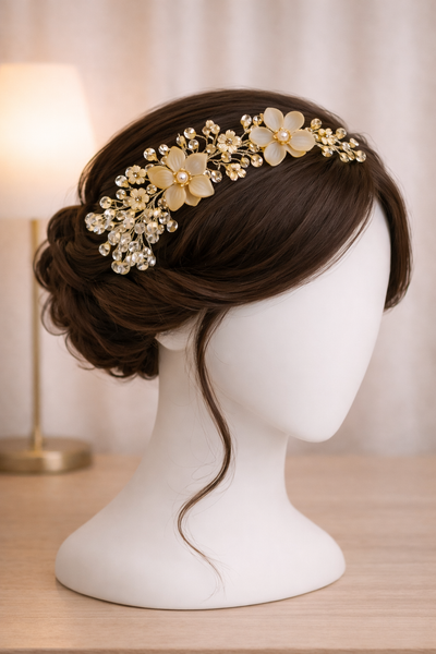 Royal Ivory Pearl & Silk Blossom Handcrafted Bridal Headpiece