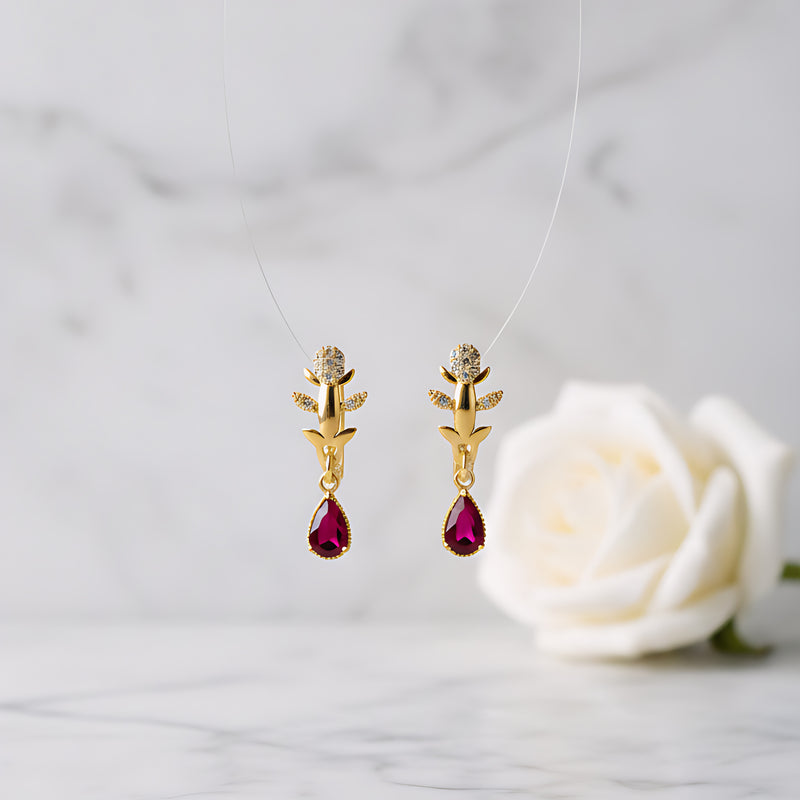 Nature-Inspired Crystal Drop Earrings - Luminous Golden Finish Huggie Hoops [Lumina Luxe]
