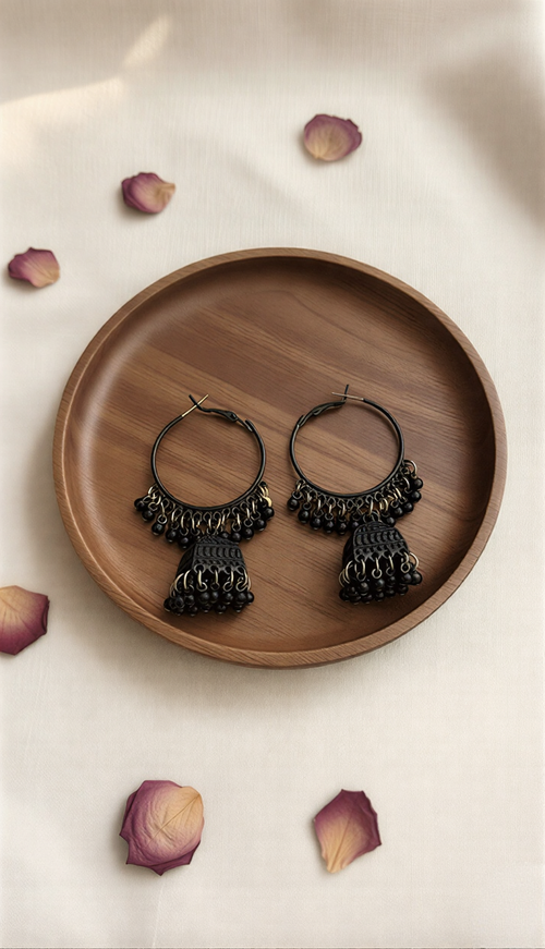 Velvet Bloom Filigree Jhumka Hoops – Artisanal Beaded Statement Jewelry