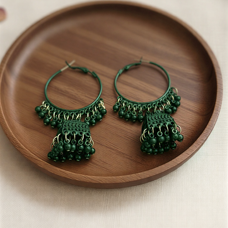 Avant-Garde Matte Filigree Jhumkas – Sleek Gilded Ethnic Hoops