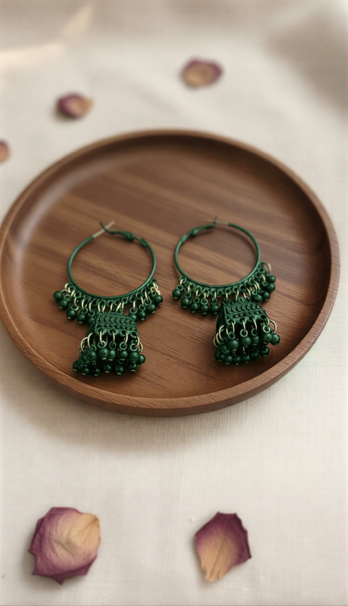 Avant-Garde Matte Filigree Jhumkas – Sleek Gilded Ethnic Hoops