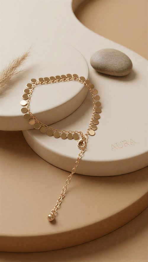 Gold Disc Drop Charm Anklet – Minimalist Boho Chic Foot Jewelry