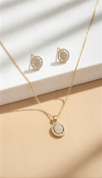 Majestic Crystal Halo Oval Jewelry Set – Elegant Pendant & Stud Duo