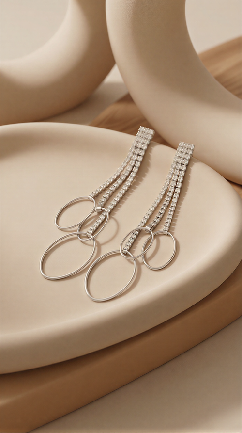 Dangling Diamond-Style Hoop Earrings - Elegant Gold-Toned Long Drop Jewellery