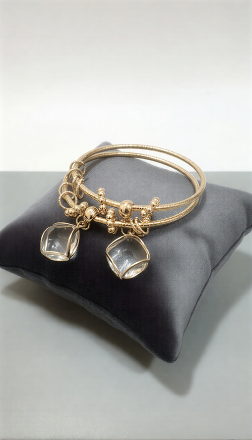 Floating Diamond Charm Cuff – Elegant Dual-Band Stacked Bangle
