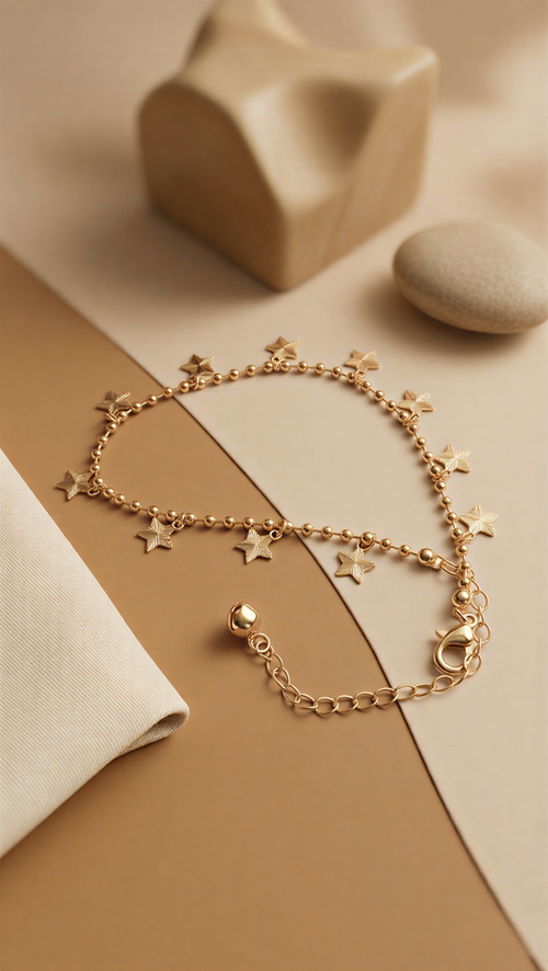 Celestial Gold Star Charm Bead Anklet – Minimalist Luxury Foot Jewelry