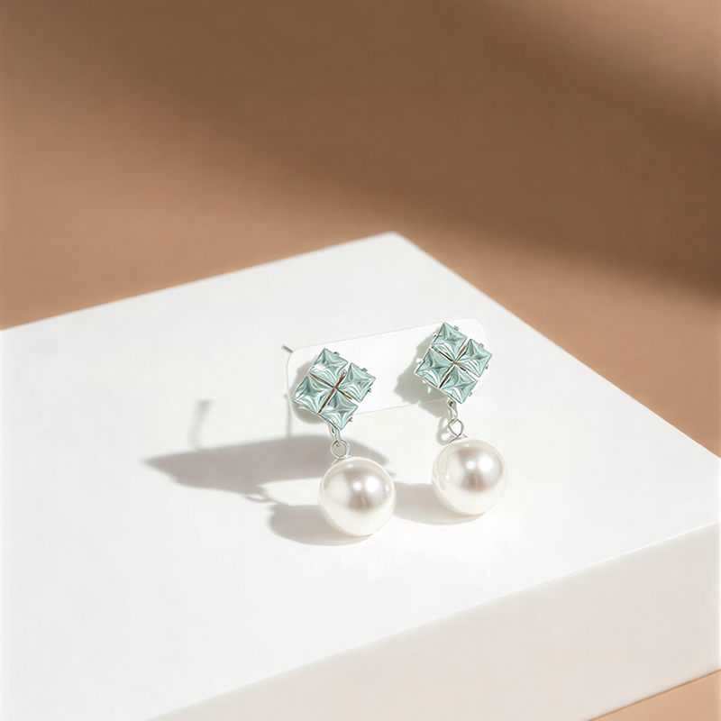 Empress Geometric Crystal Studs with High-Luster Pearls