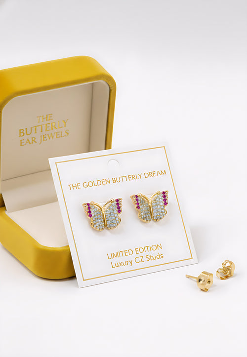 Butterfly Stud Earrings Gold Plated Black Onyx Crystal Jewelry | Lumina Luxe