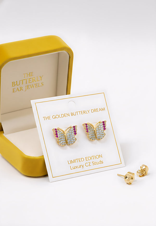 Butterfly Stud Earrings Gold Plated Black Onyx Crystal Jewelry | Lumina Luxe