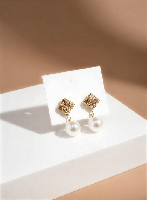 Royal Square-Cut Crystal & Pearl Drop Earrings – Elegant Party Wear